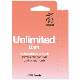 THREE PAYG VOICE & DATA SIM PACK - UNLIMITED DATA - £35